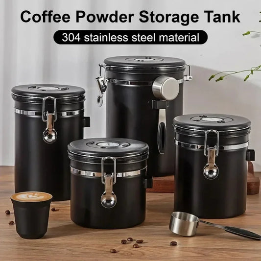304 Stainless Steel Coffee Storage Canister with Airtight Seal & Spoon